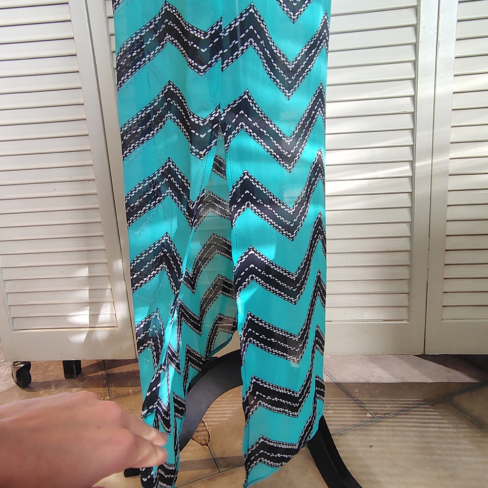TeenPlo Aqua Teal & Black Chevron Sleeveless Maxi Dress Size S – Like New - Picture 9 of 11